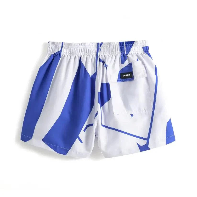 Desmiit Desmiit Men's Printed Beach Shorts Blue Block Board Shorts with Mesh Lining