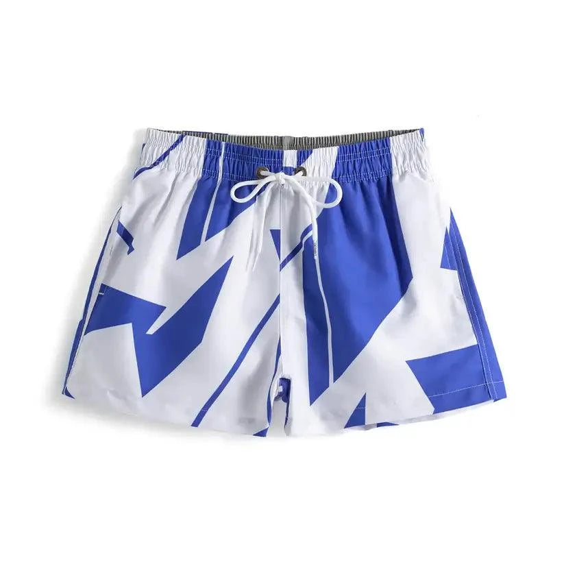 Desmiit Desmiit Men's Printed Beach Shorts Blue Block Board Shorts with Mesh Lining