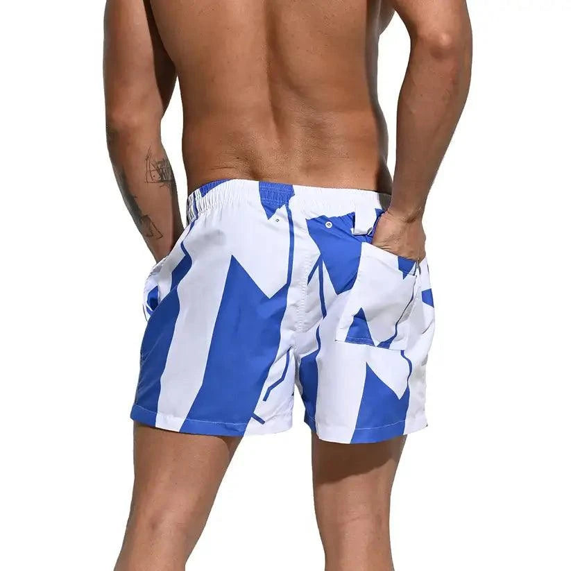 Desmiit Desmiit Men's Printed Beach Shorts Blue Block Board Shorts with Mesh Lining