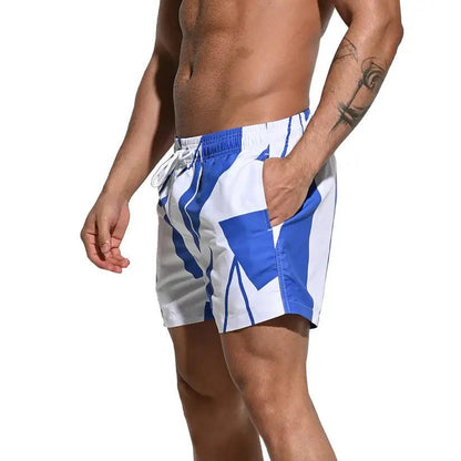Desmiit Desmiit Men's Printed Beach Shorts Blue Block Board Shorts with Mesh Lining