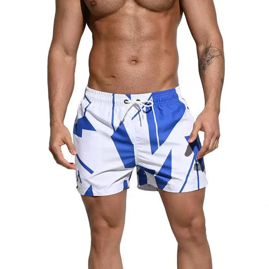 Desmiit Desmiit Men's Printed Beach Shorts Blue Block Board Shorts with Mesh Lining
