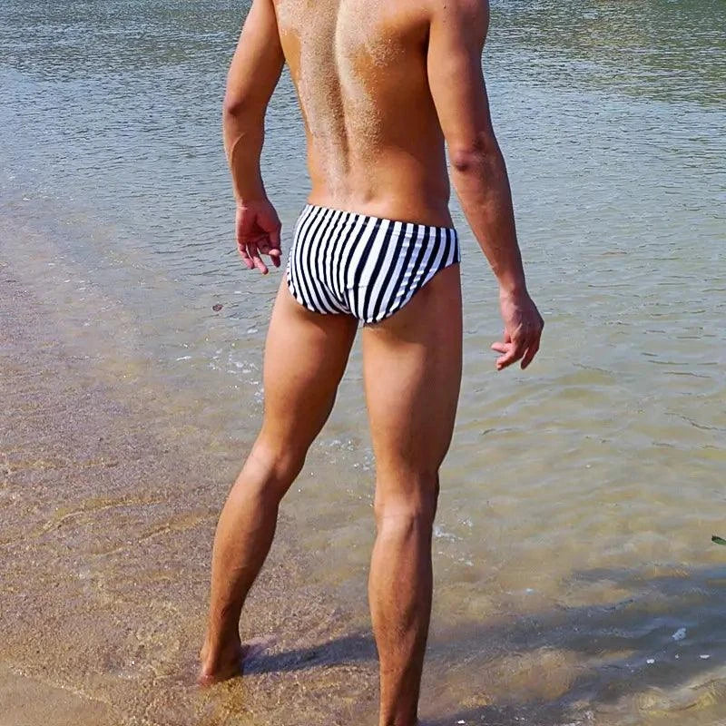 Desmiit DESMIIT Men's Swim Trunks Low Waist Vertical Striped Beach Shorts