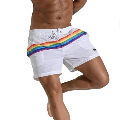 Desmiit Desmiit Pride Rainbow Men's Board Shorts - Quick-Dry Nylon Swim Trunks with Pockets