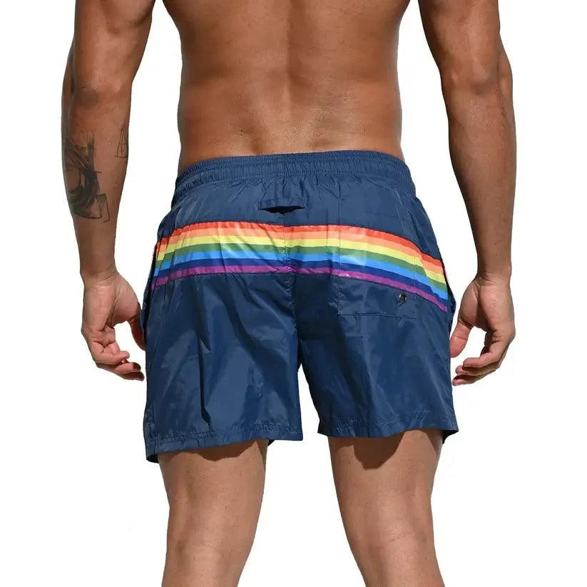 Desmiit Desmiit Pride Rainbow Men's Board Shorts - Quick-Dry Nylon Swim Trunks with Pockets