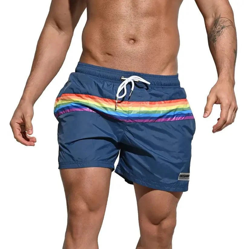 Desmiit Desmiit Pride Rainbow Men's Board Shorts - Quick-Dry Nylon Swim Trunks with Pockets