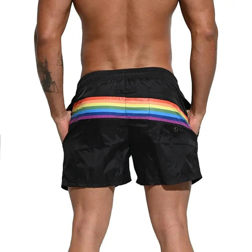 Desmiit Desmiit Pride Rainbow Men's Board Shorts - Quick-Dry Nylon Swim Trunks with Pockets