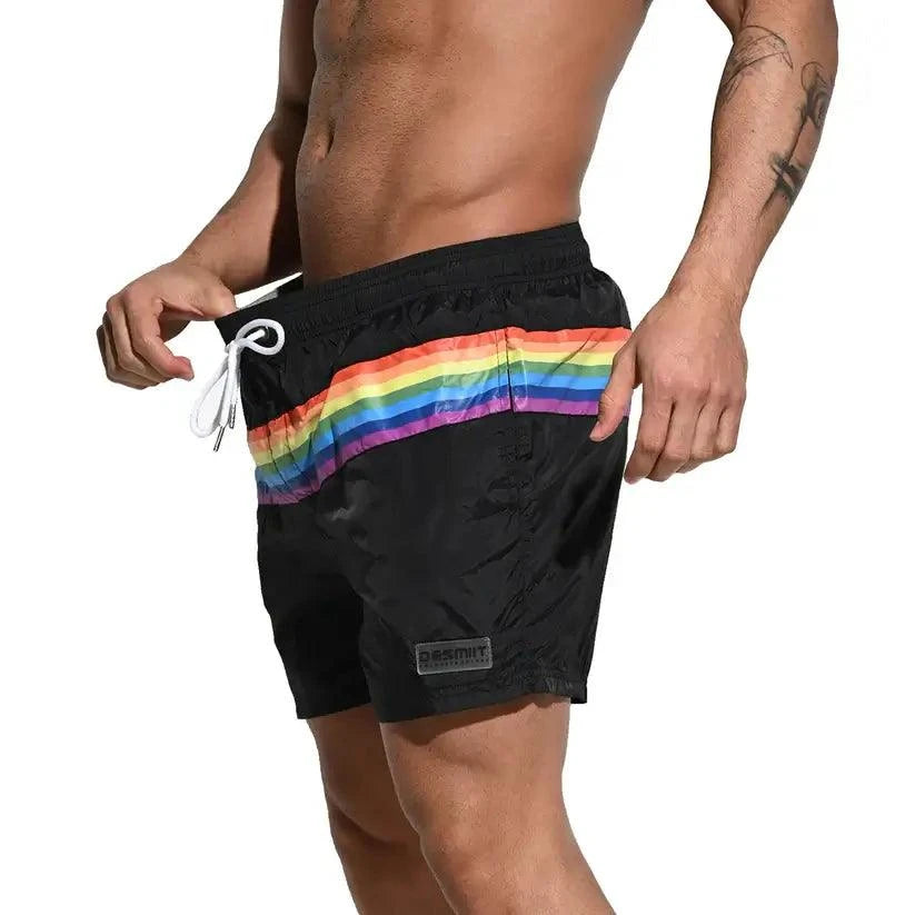 Desmiit Desmiit Pride Rainbow Men's Board Shorts - Quick-Dry Nylon Swim Trunks with Pockets