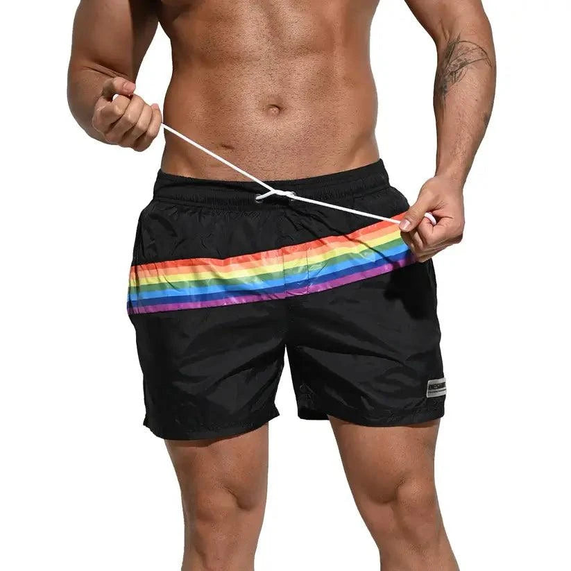 Desmiit Desmiit Pride Rainbow Men's Board Shorts - Quick-Dry Nylon Swim Trunks with Pockets