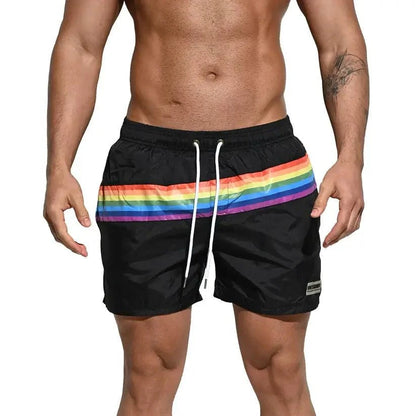 Desmiit Desmiit Pride Rainbow Men's Board Shorts - Quick-Dry Nylon Swim Trunks with Pockets