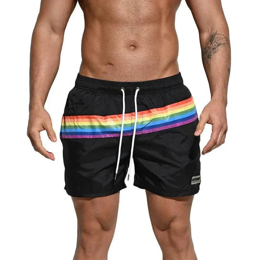 Desmiit Desmiit Pride Rainbow Men's Board Shorts - Quick-Dry Nylon Swim Trunks with Pockets