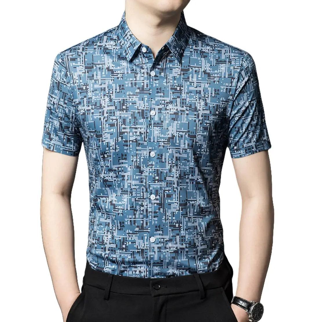 DomiGe 2024 Summer New Men's Blouse - Ice Silk Business Casual Printed Blouse - His Inwear