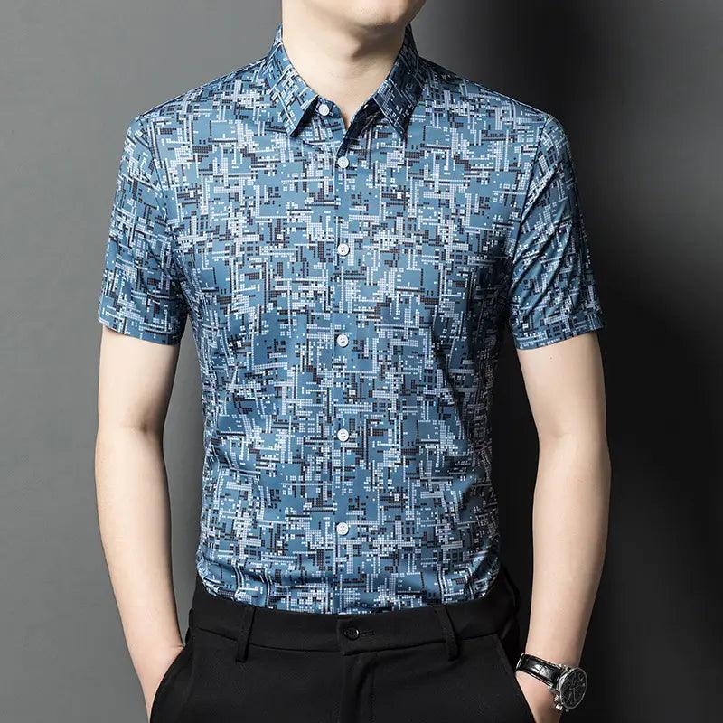 DomiGe 2024 Summer New Men's Blouse - Ice Silk Business Casual Printed Blouse - His Inwear