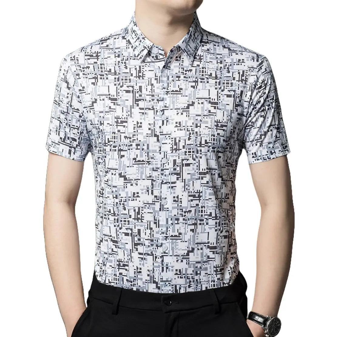 DomiGe 2024 Summer New Men's Blouse - Ice Silk Business Casual Printed Blouse - His Inwear