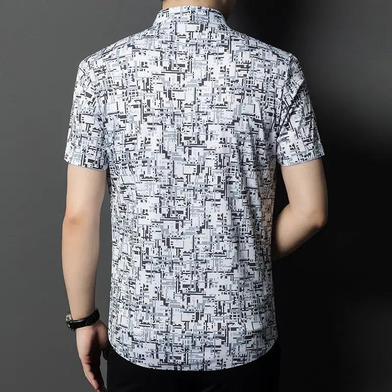 DomiGe 2024 Summer New Men's Blouse - Ice Silk Business Casual Printed Blouse - His Inwear