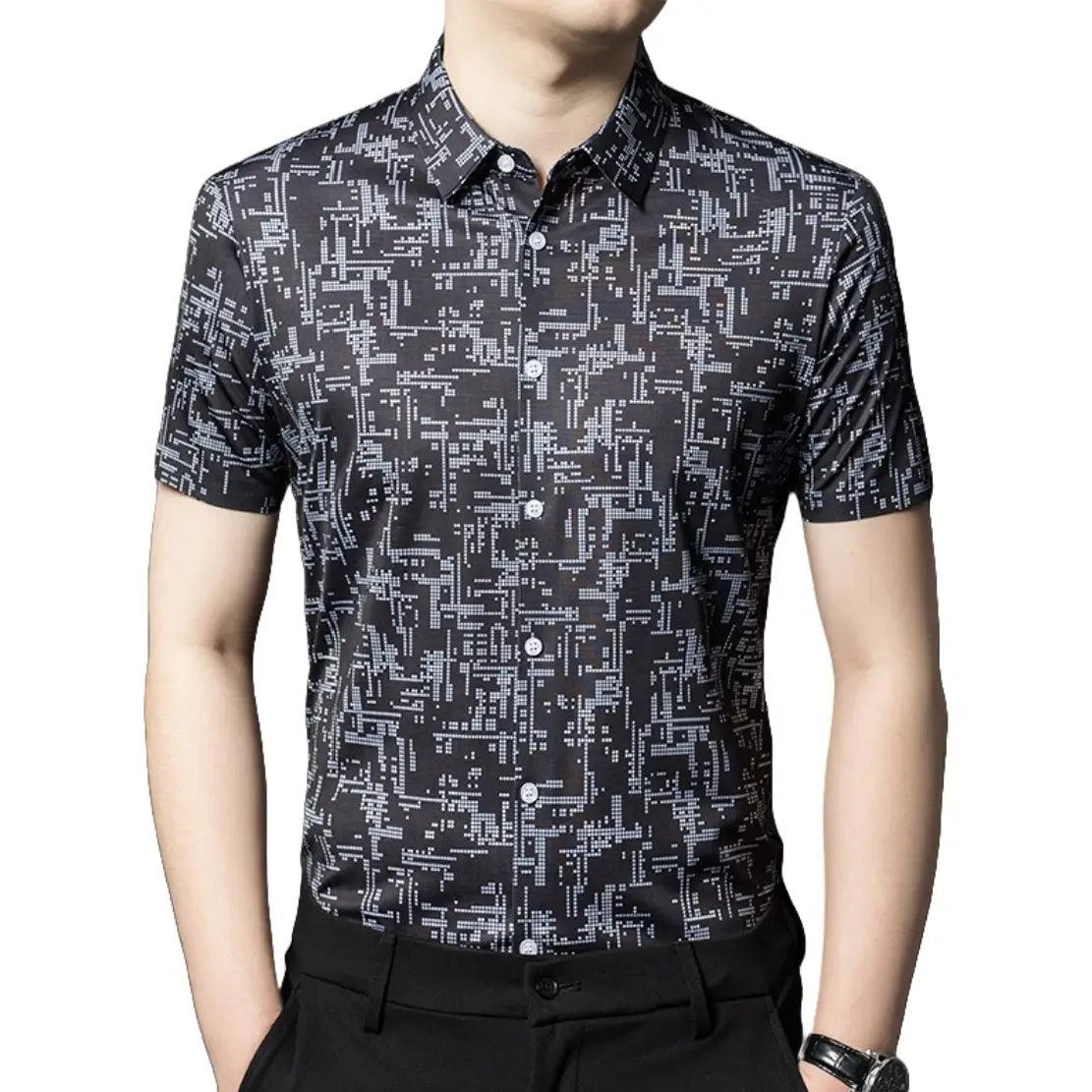 DomiGe 2024 Summer New Men's Blouse - Ice Silk Business Casual Printed Blouse - His Inwear