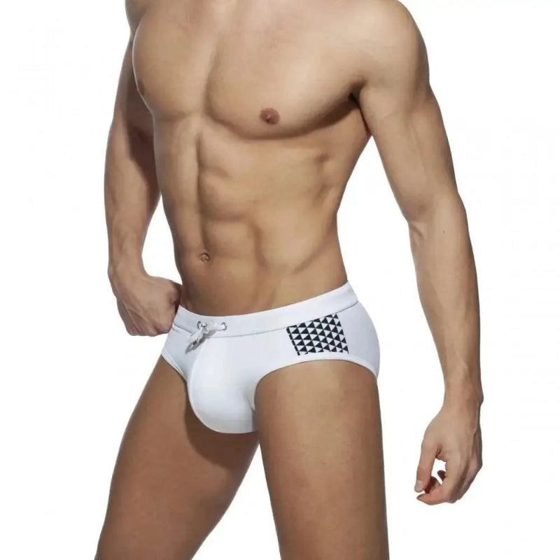 DomiGe color block swim briefs in white — side	