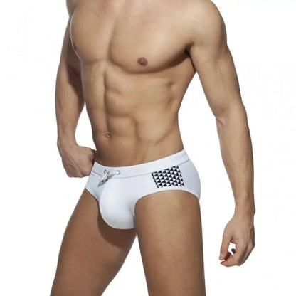 DomiGe color block swim briefs in white — side	