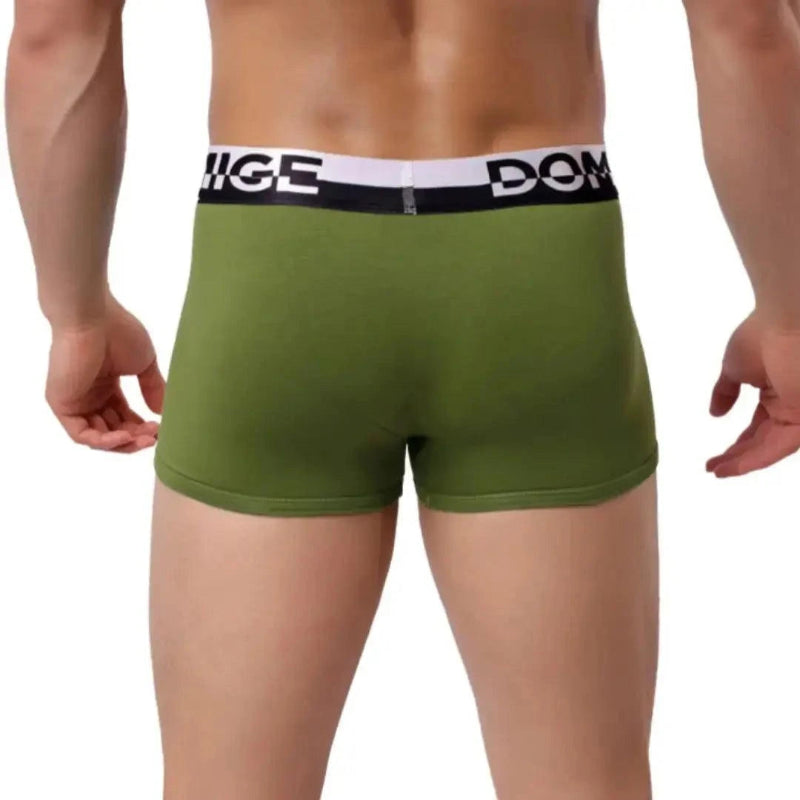 DomiGe cotton boxer briefs turtle shell pouch in army green — model rear view showing full back coverage	