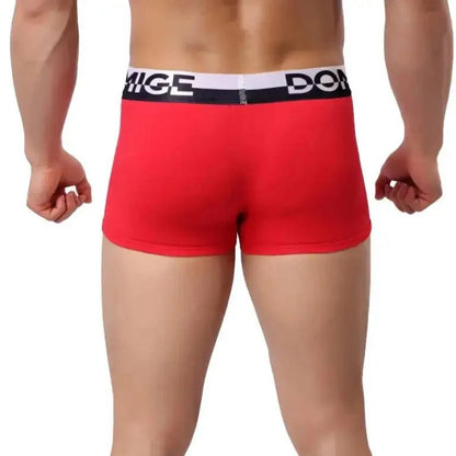 DomiGe cotton boxer briefs turtle shell pouch in red — model rear view showing full back coverage	