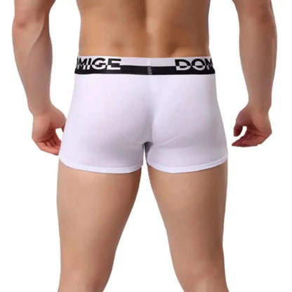 DomiGe cotton boxer briefs turtle shell pouch in white — model rear view showing full back coverage	