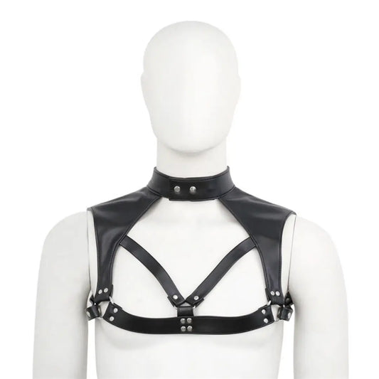 DomiGe DomiGe Men's Black Leather Chest Harness Shirt - Sexy Wear for Stage Performance