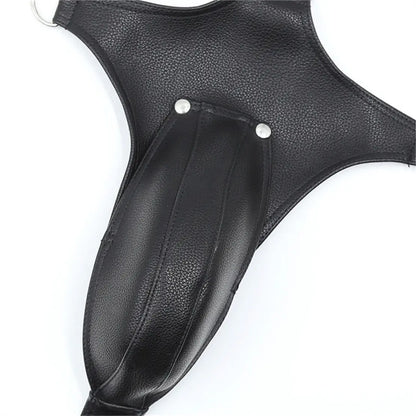 DomiGe DomiGe Men's Leather Harness Pants with Adjustable Straps - BDSM Cross-Back Sexy Underwear