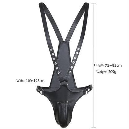 DomiGe DomiGe Men's Leather Harness Pants with Adjustable Straps - BDSM Cross-Back Sexy Underwear