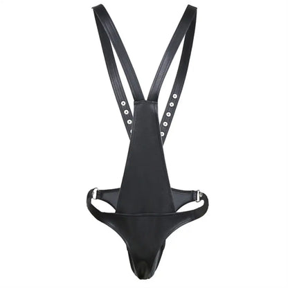 DomiGe DomiGe Men's Leather Harness Pants with Adjustable Straps - BDSM Cross-Back Sexy Underwear