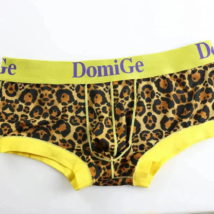 DomiGe DomiGe Men's Low-Rise Leopard Trunks Stretchy Underwear with Gold Waistband