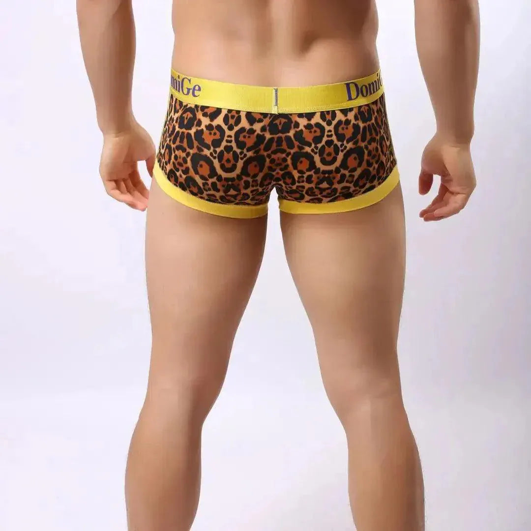 DomiGe DomiGe Men's Low-Rise Leopard Trunks Stretchy Underwear with Gold Waistband