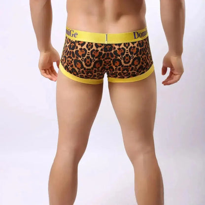 DomiGe DomiGe Men's Low-Rise Leopard Trunks Stretchy Underwear with Gold Waistband