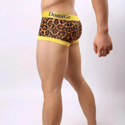 DomiGe DomiGe Men's Low-Rise Leopard Trunks Stretchy Underwear with Gold Waistband