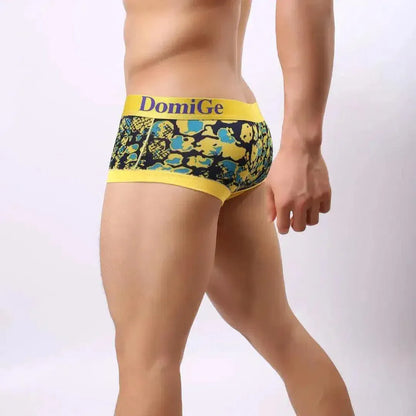 DomiGe DomiGe Men's Low-Rise Leopard Trunks Stretchy Underwear with Gold Waistband