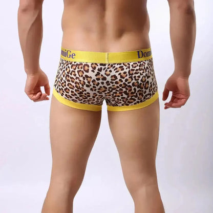 DomiGe DomiGe Men's Low-Rise Leopard Trunks Stretchy Underwear with Gold Waistband