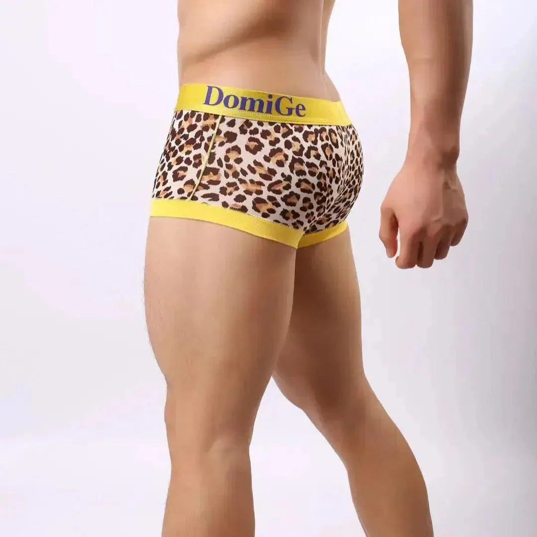 DomiGe DomiGe Men's Low-Rise Leopard Trunks Stretchy Underwear with Gold Waistband