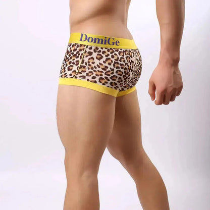 DomiGe DomiGe Men's Low-Rise Leopard Trunks Stretchy Underwear with Gold Waistband