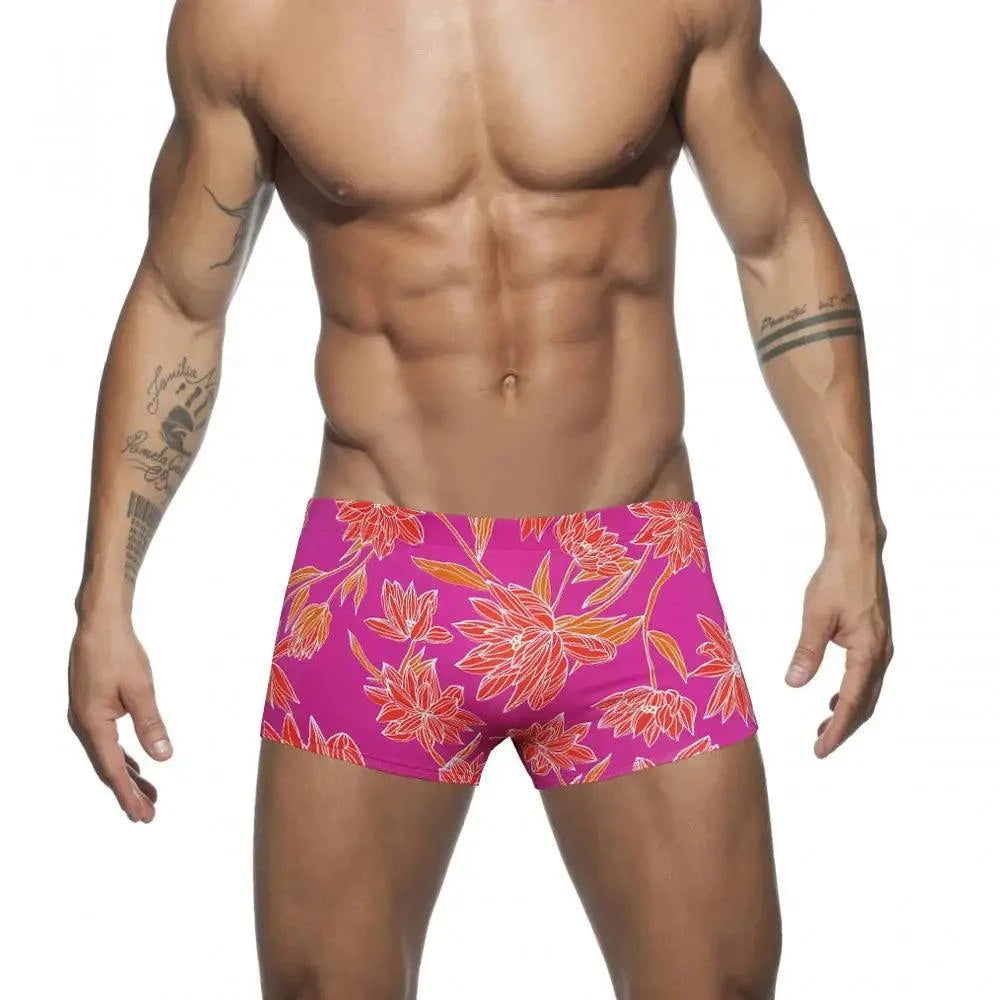 DomiGe DomiGe Men's Printed Low-Rise Swim Boxers Drawstring Swim Trunks