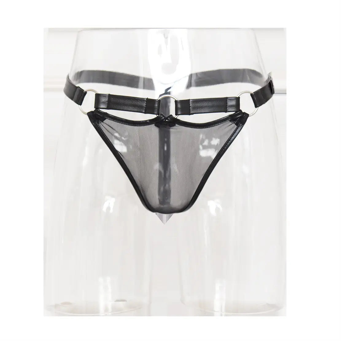 DomiGe DomiGe Men's Sexy Leather Briefs - Faux Leather BDSM Underwear for Men with Metal Ring Design