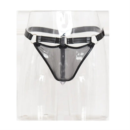 DomiGe DomiGe Men's Sexy Leather Briefs - Faux Leather BDSM Underwear for Men with Metal Ring Design