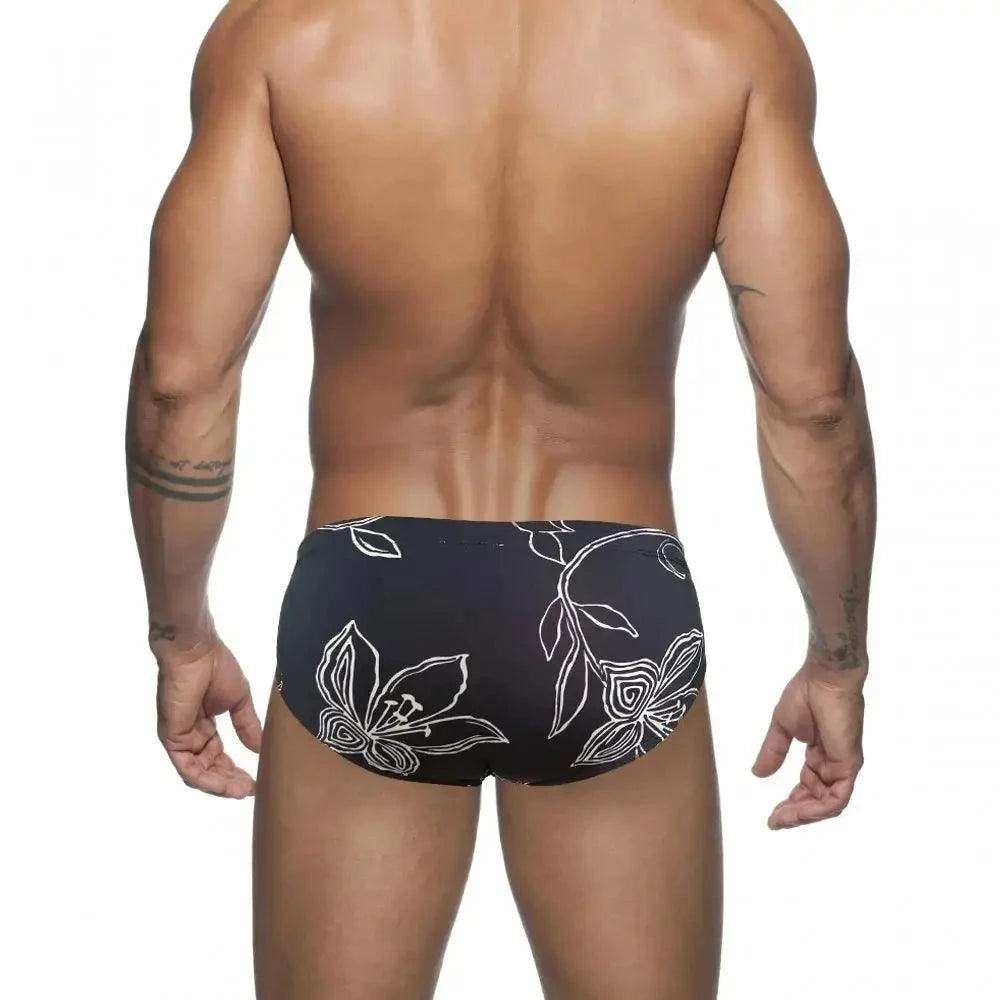 DomiGe DomiGe Men's Swim Briefs White Floral Elegant Print Swim Bikini