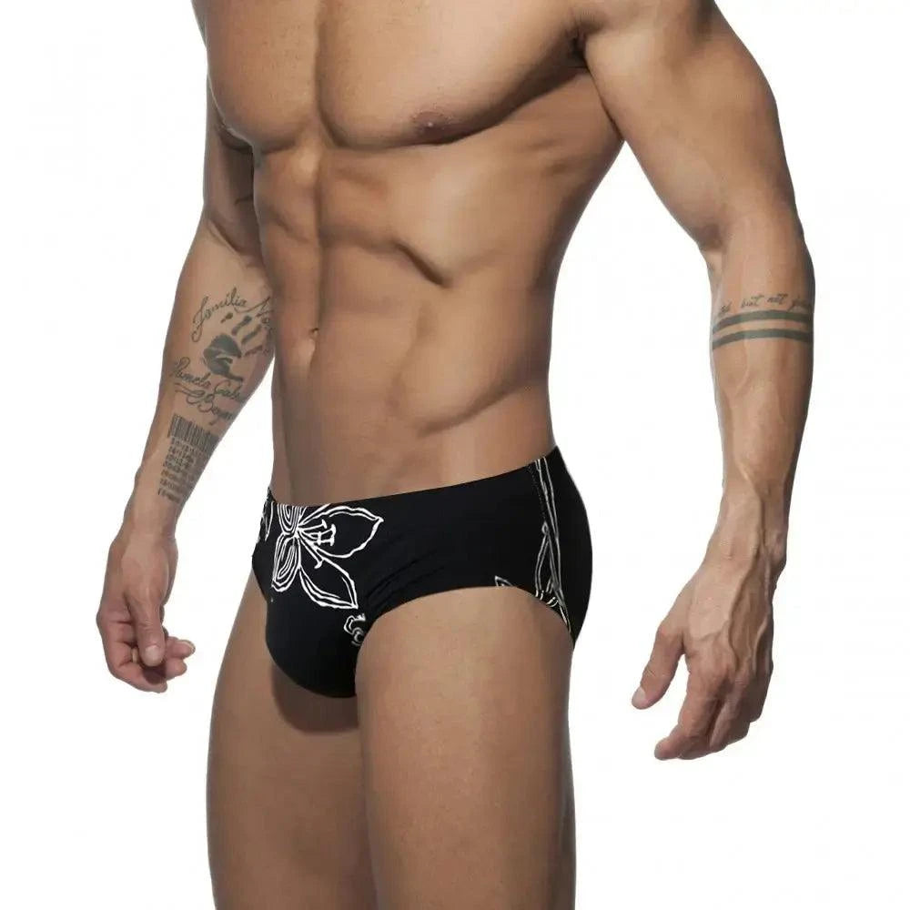 DomiGe DomiGe Men's Swim Briefs White Floral Elegant Print Swim Bikini