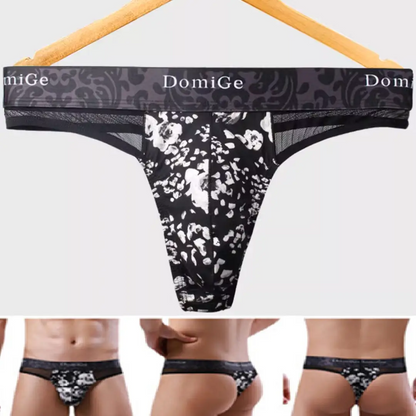 DomiGe Domige Men's Thong String Underwear - Mesh G-String Briefs with Pouch Support