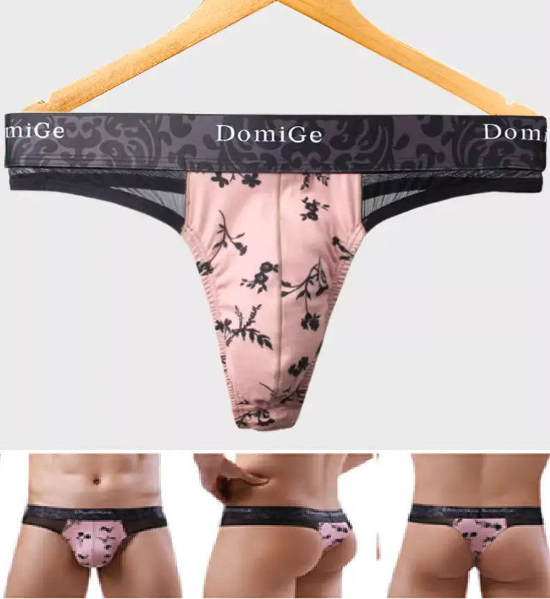 DomiGe Domige Men's Thong String Underwear - Mesh G-String Briefs with Pouch Support