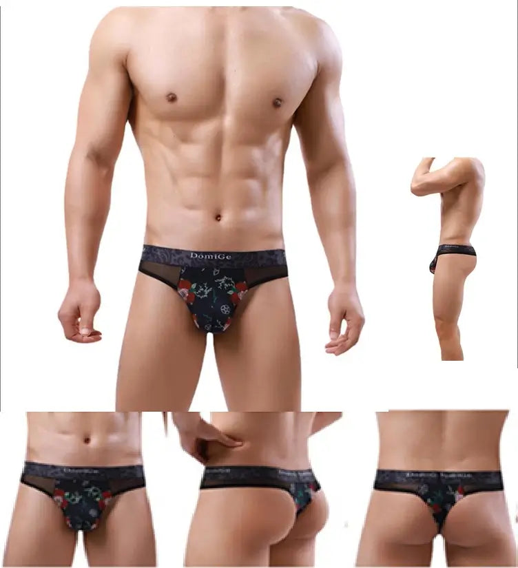 DomiGe Domige Men's Thong String Underwear - Mesh G-String Briefs with Pouch Support