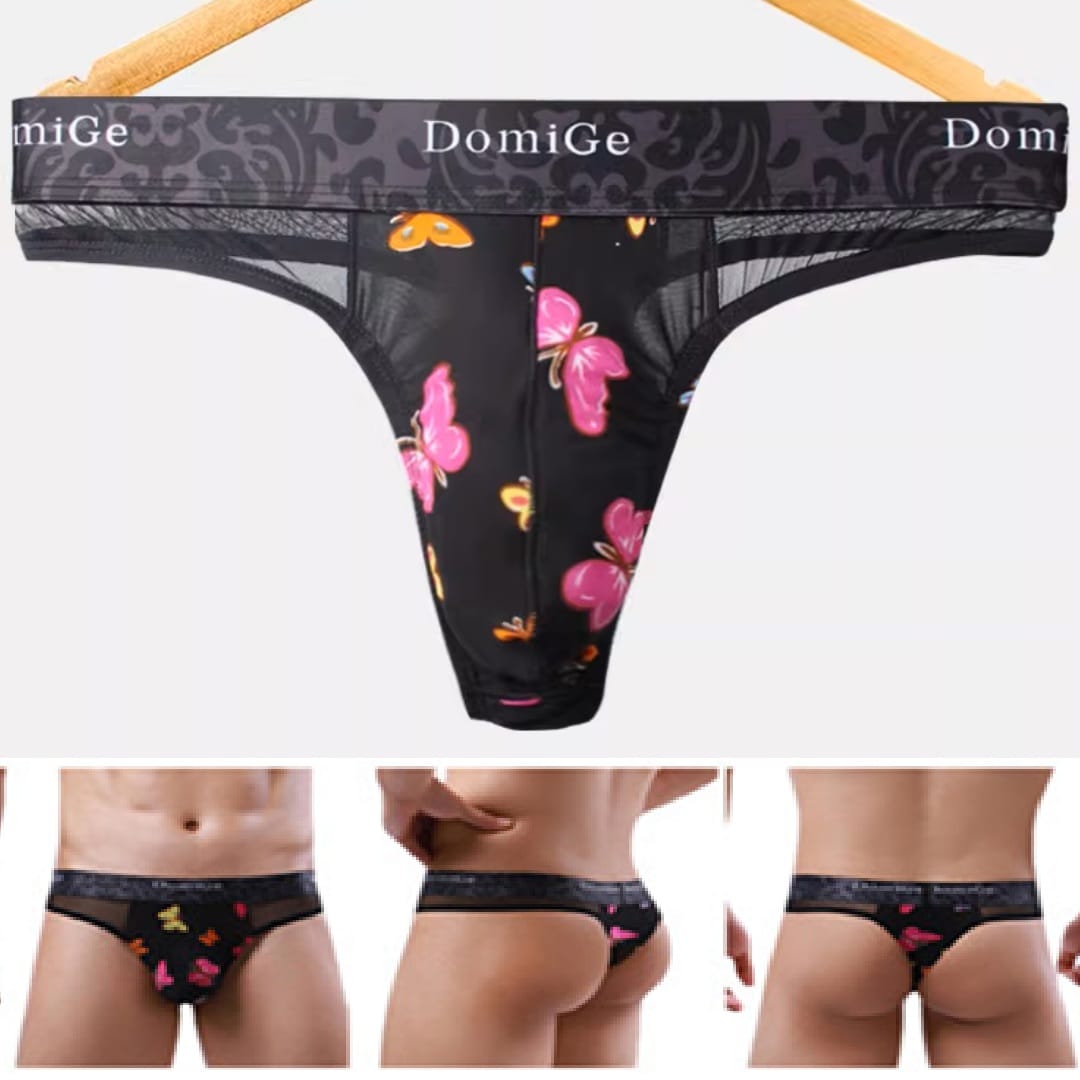 DomiGe Domige Men's Thong String Underwear - Mesh G-String Briefs with Pouch Support