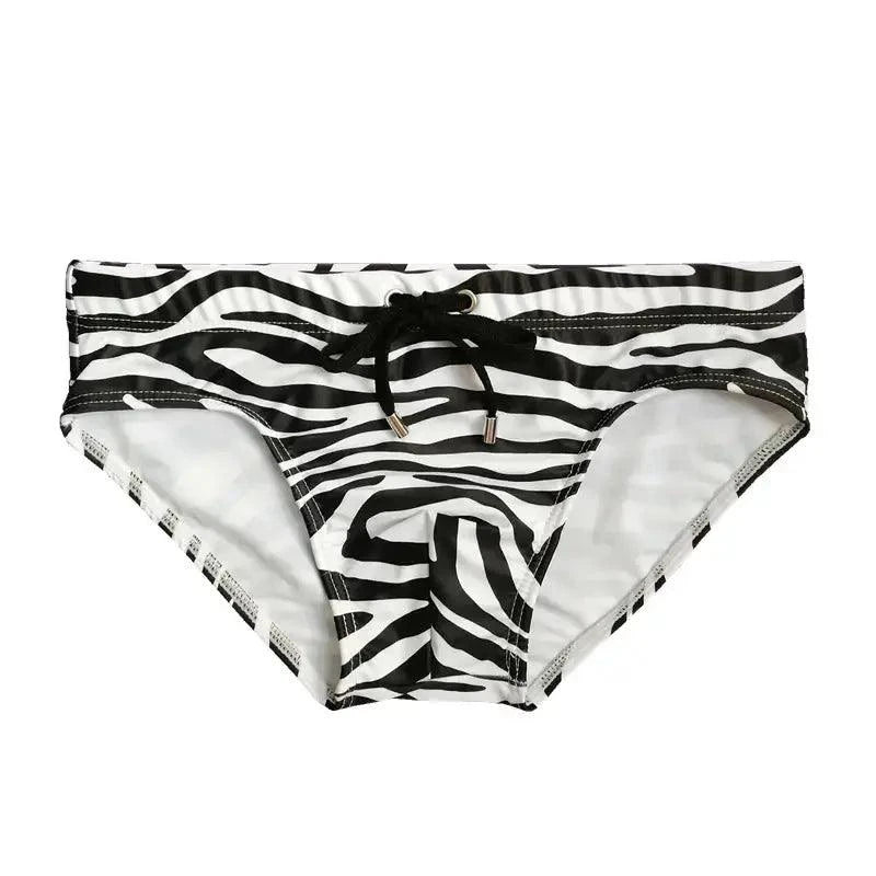 DomiGe DomiGe Men's Zebra Low-Rise Swim Briefs Drawstring Beachwear