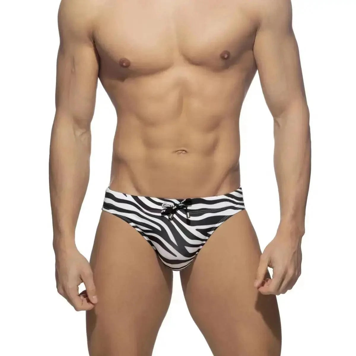 DomiGe DomiGe Men's Zebra Low-Rise Swim Briefs Drawstring Beachwear