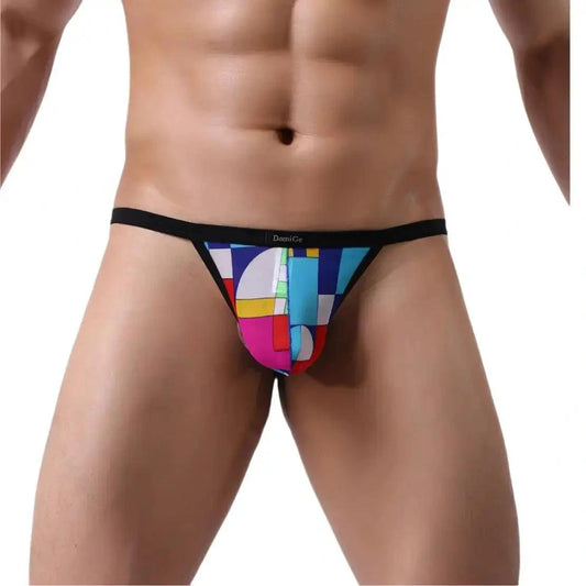 DomiGe DomiGe Print Men's T-Back Thong with Lycra Mesh Sexy Underwear