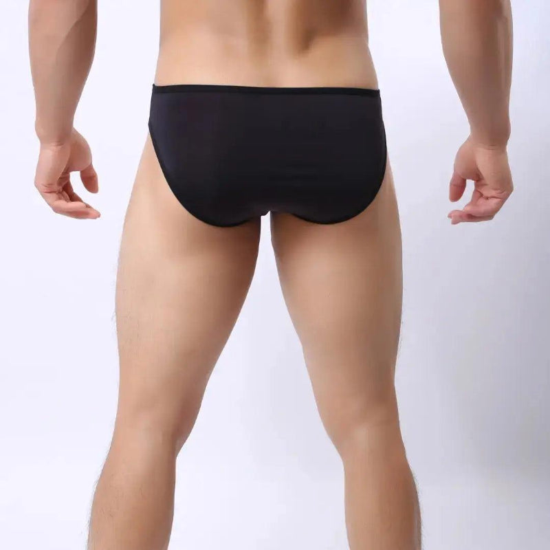 DomiGe elephant cock sock pouch briefs in black — model rear view showing full back coverage	