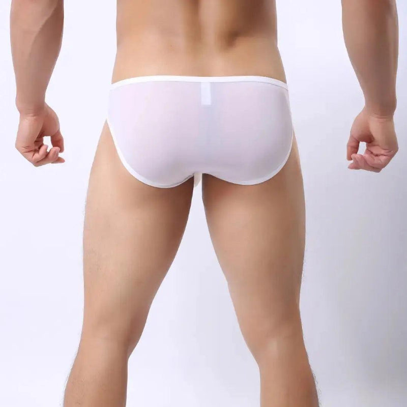 DomiGe elephant cock sock pouch briefs in white — model rear view showing full back coverage	